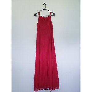 Betsy & Adam Womens 14 Formal Long Dress Red Gold Accent Sparkly Party FLAW